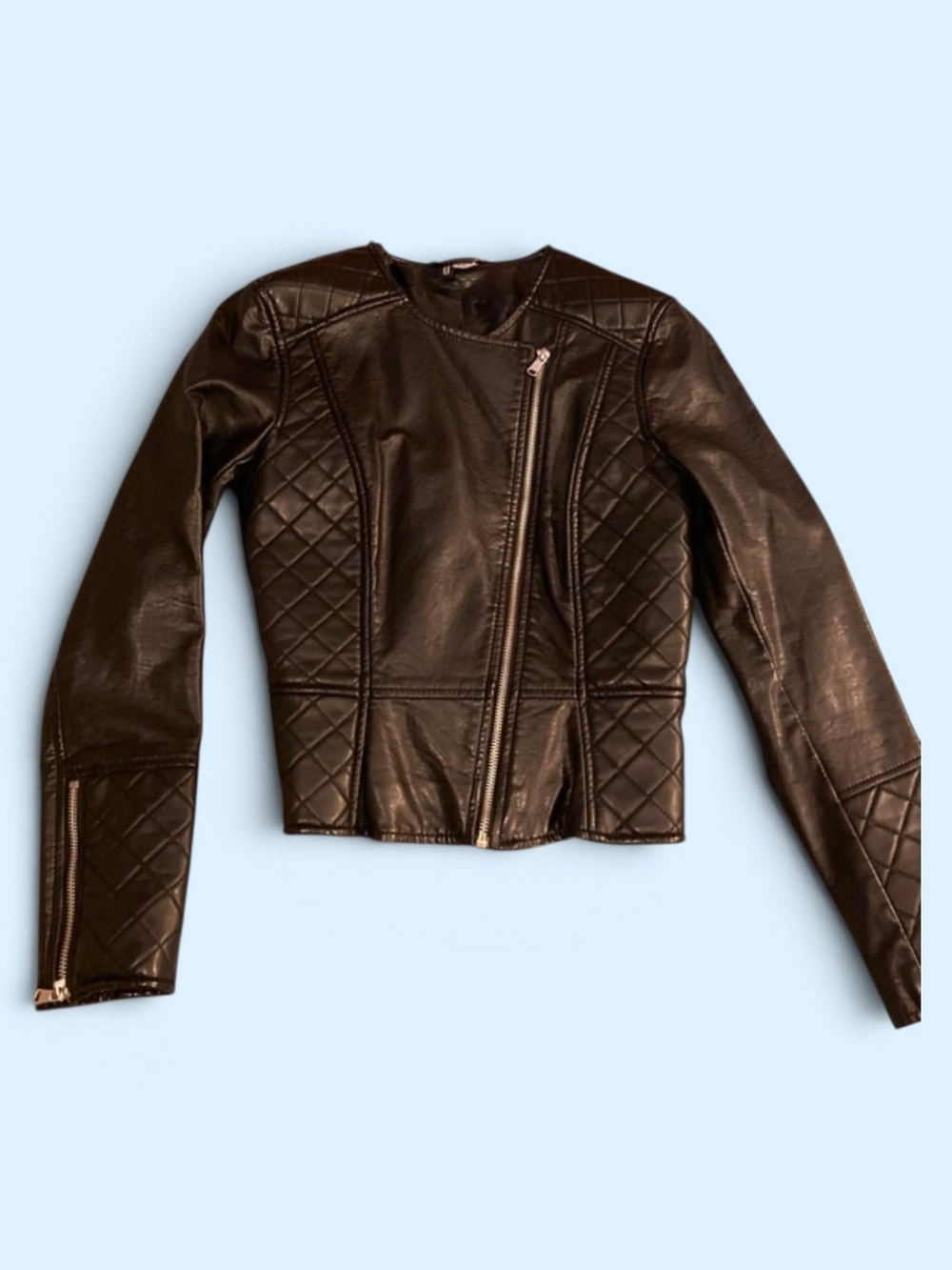 H&M Black Quilted Faux Leather Moto Jacket | SIZE 6 - FIT SIZE 4